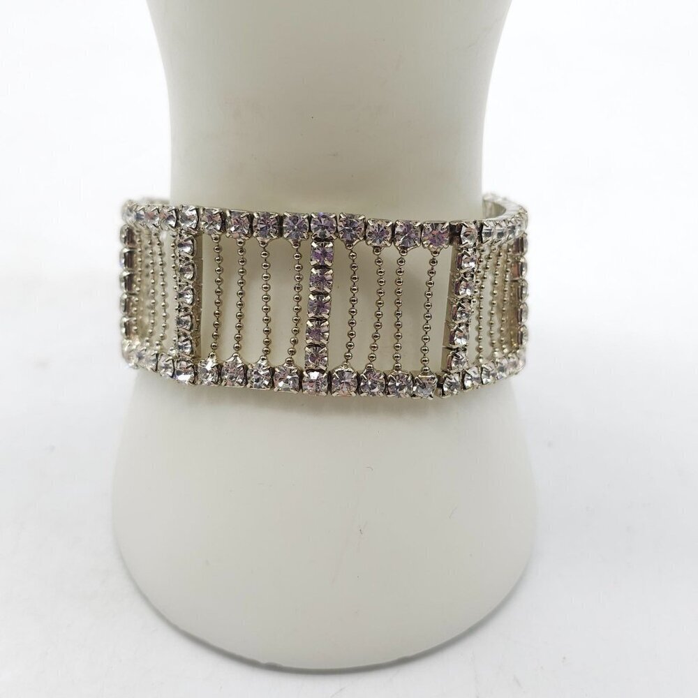 Vintage Rhinestone Crystal Wide Stretch Bracelet Elegant Statement Jewelry